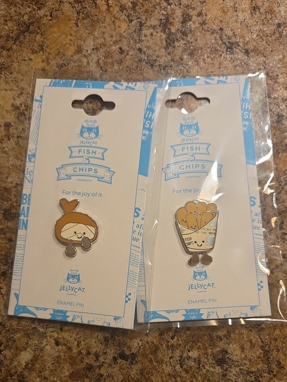 Jellycat Kids Fish & Chips Enamel Pin Duo - Brown, Cream, Yellow